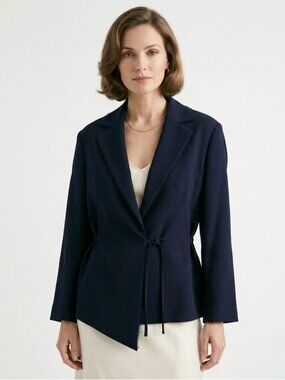 Laurel Escada Wool Drawstring Blazer Size EU 36 = US 6 Navy Blue
